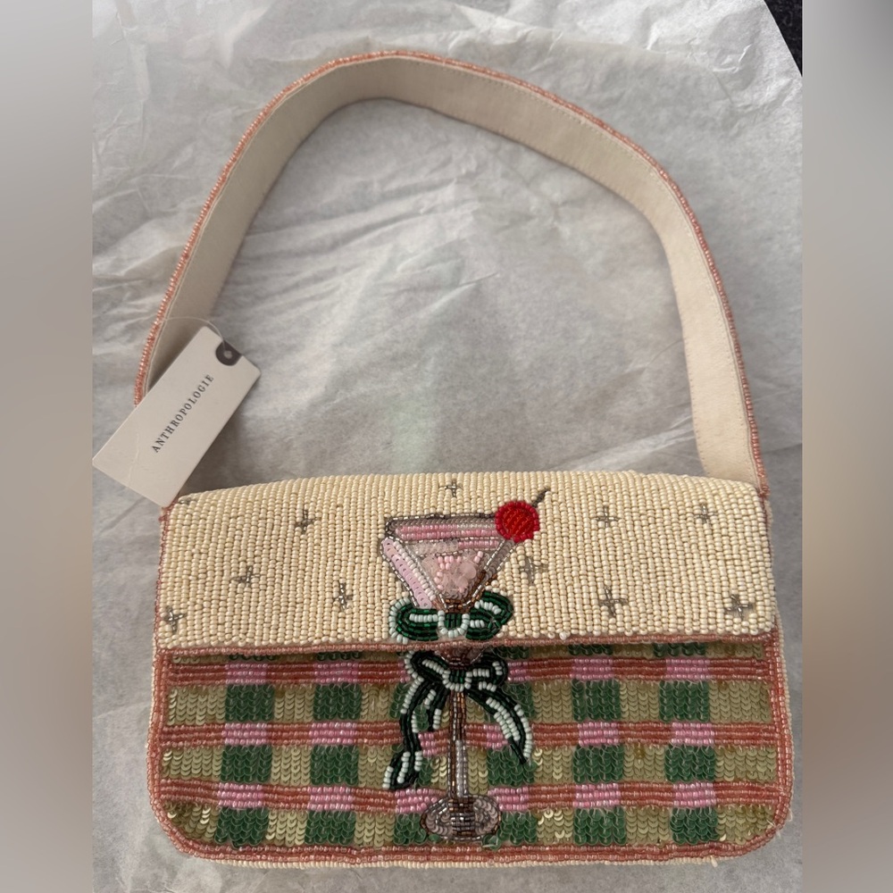 Anthropologie The Fiona Beaded Bag: Food & Drink Edition | Plaid Martini | NWT - Picture 5 of 5